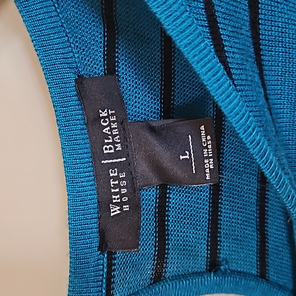 White House Black Market Women's Size Large Top NWT Stripes Teal - Picture 3 of 6
